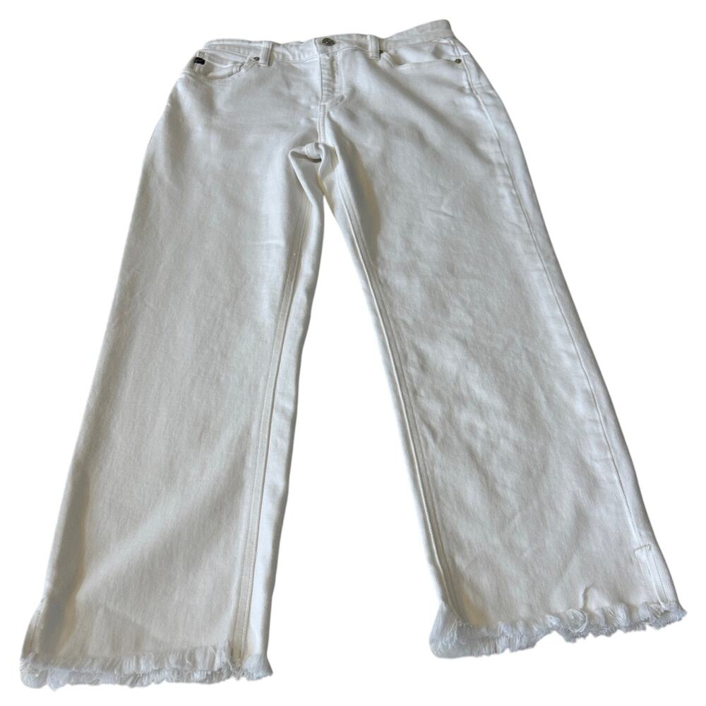 KanCan Women's High Rise Cropped Straight White Denim Jeans 11/29 Fringe Y2K